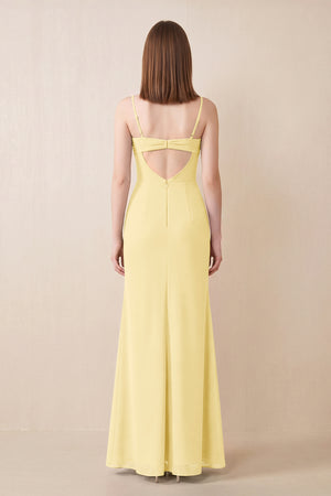Cami Strap Chiffon Sheath Bridesmaid Dress with Slit in Pastel Yellow (2) | KISSBRIDAL