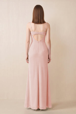Cami Strap Chiffon Sheath Bridesmaid Dress with Slit in Rose Petal (2) | KISSBRIDAL