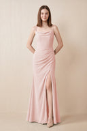 Cami Strap Chiffon Sheath Bridesmaid Dress with Slit in Rose Petal | KISSBRIDAL