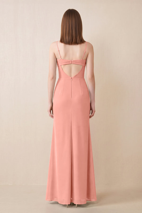 Cami Strap Chiffon Sheath Bridesmaid Dress with Slit in Rosette (2) | KISSBRIDAL