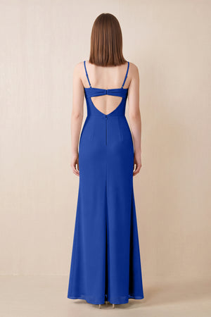 Cami Strap Chiffon Sheath Bridesmaid Dress with Slit in Royal Blue (2) | KISSBRIDAL
