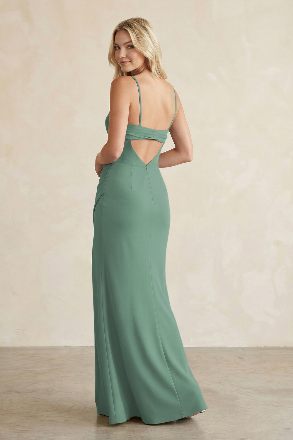 Cami Strap Chiffon Sheath Bridesmaid Dress with Slit in Sea Glass
