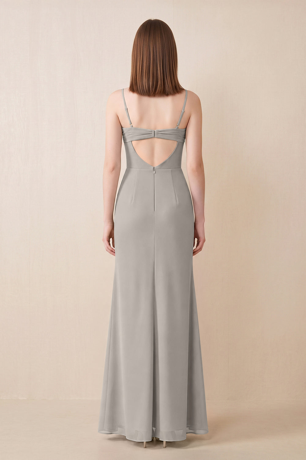 Cami Strap Chiffon Sheath Bridesmaid Dress with Slit in Silver