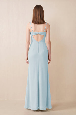 Cami Strap Chiffon Sheath Bridesmaid Dress with Slit in Sky Blue (2) | KISSBRIDAL