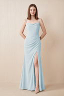 Cami Strap Chiffon Sheath Bridesmaid Dress with Slit in Sky Blue | KISSBRIDAL