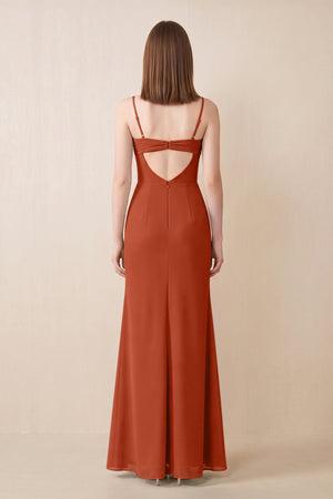 Cami Strap Chiffon Sheath Bridesmaid Dress with Slit in Spice (2) | KISSBRIDAL
