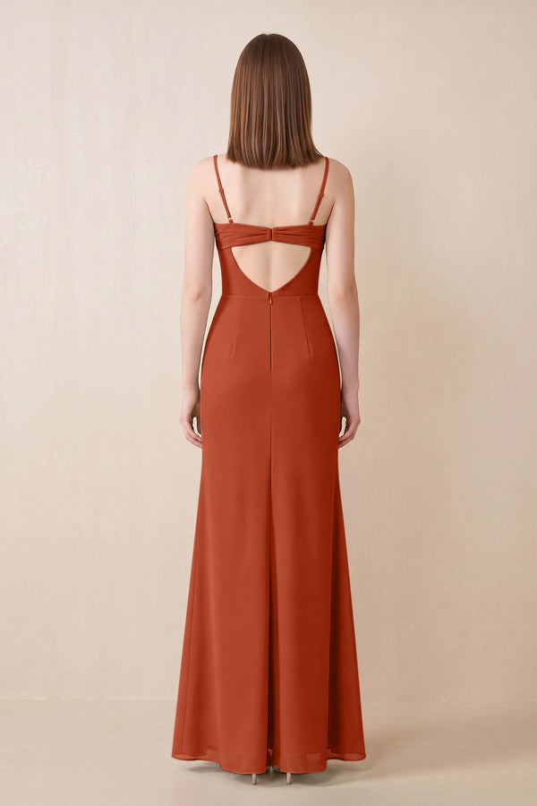 Cami Strap Chiffon Sheath Bridesmaid Dress with Slit in Spice (2) | KISSBRIDAL
