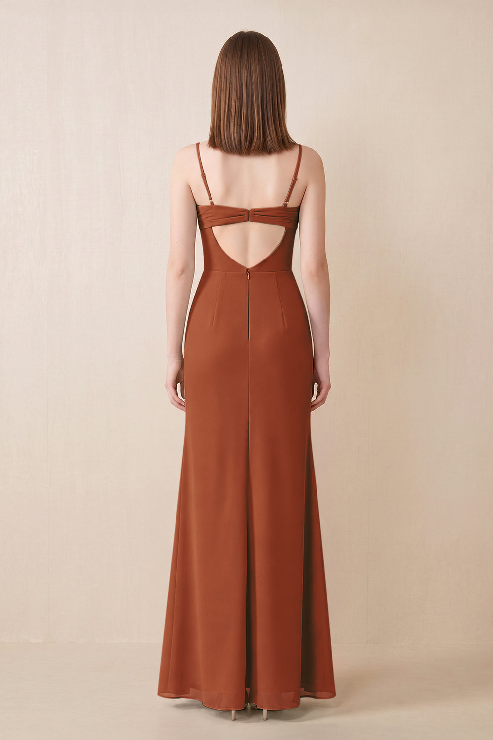 Cami Strap Chiffon Sheath Bridesmaid Dress with Slit in Terracotta