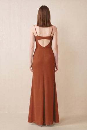Cami Strap Chiffon Sheath Bridesmaid Dress with Slit in Terracotta (2) | KISSBRIDAL