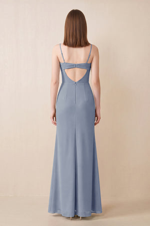 Cami Strap Chiffon Sheath Bridesmaid Dress with Slit in Twilight (2) | KISSBRIDAL