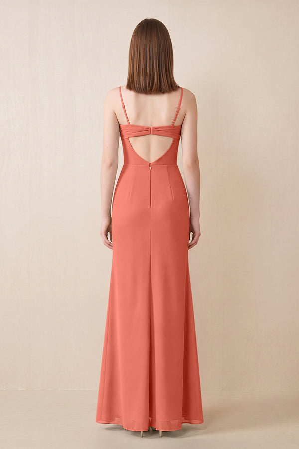 Cami Strap Chiffon Sheath Bridesmaid Dress with Slit in Wild Rose (2) | KISSBRIDAL