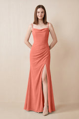 Cami Strap Chiffon Sheath Bridesmaid Dress with Slit in Wild Rose | KISSBRIDAL