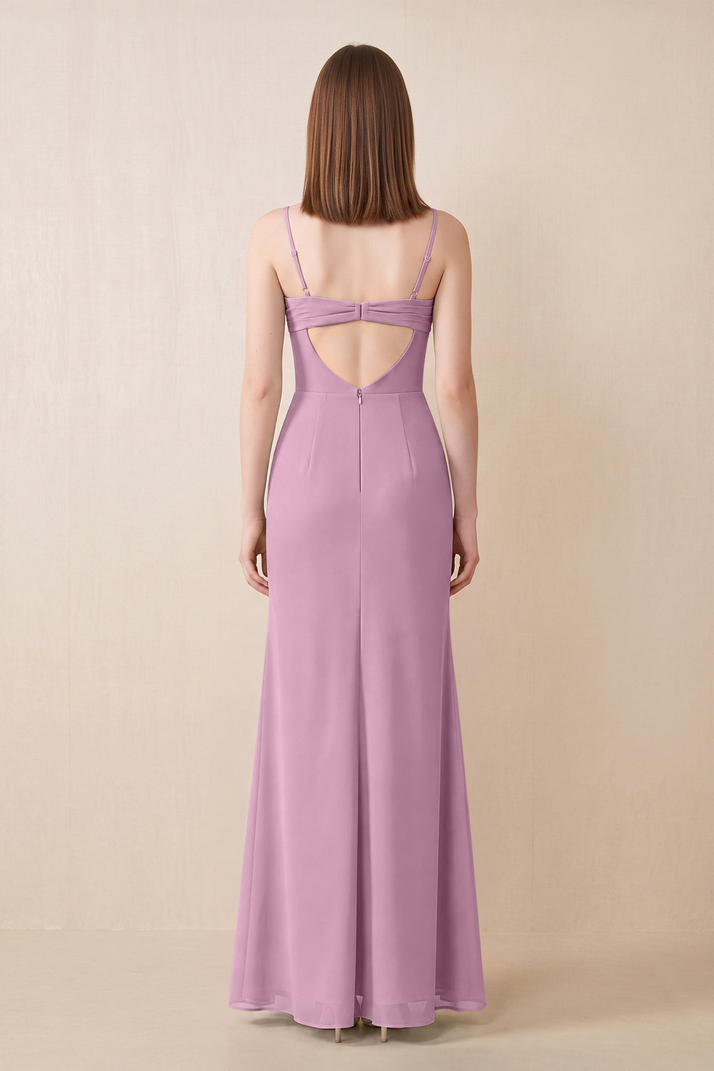 Cami Strap Chiffon Sheath Bridesmaid Dress with Slit in Wisteria