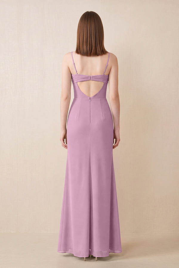 Cami Strap Chiffon Sheath Bridesmaid Dress with Slit in Wisteria (2) | KISSBRIDAL