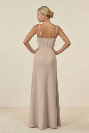 Cami Strap Chiffon Sheath Bridesmaid Gown in Almond - SHE IS ME BRIDESMAID DRESSES
