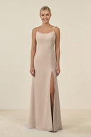 Cami Strap Chiffon Sheath Bridesmaid Gown in Almond - SHE IS ME BRIDESMAID DRESSES