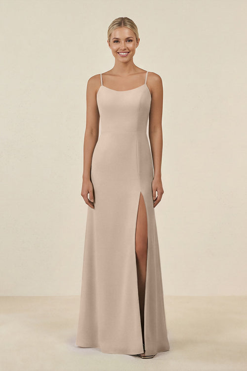 Cami Strap Chiffon Sheath Bridesmaid Gown in Almond - SHE IS ME BRIDESMAID DRESSES