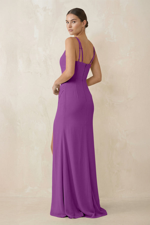 Cami Strap Chiffon Sheath Bridesmaid Gown in Amethyst - KISS BRIDAL Bridesmaid Dresses