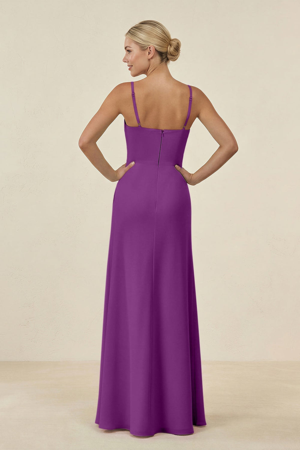 Cami Strap Chiffon Sheath Bridesmaid Gown in Amethyst - KISS BRIDAL BRIDESMAID DRESSES