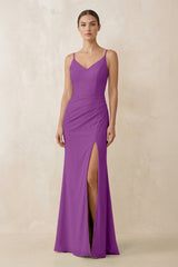 Cami Strap Chiffon Sheath Bridesmaid Gown in Amethyst - KISS BRIDAL Bridesmaid Dresses
