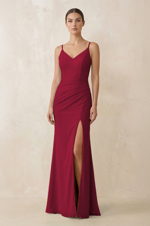Cami Strap Chiffon Sheath Bridesmaid Gown in Berry - KISS BRIDAL Bridesmaid Dresses