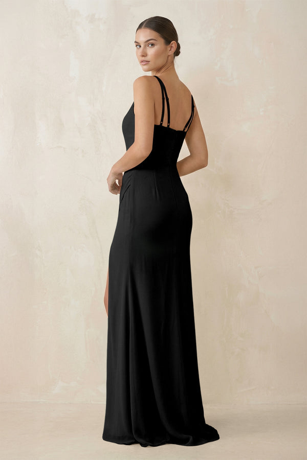 Cami Strap Chiffon Sheath Bridesmaid Gown in Black - KISS BRIDAL Bridesmaid Dresses