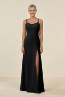 Cami Strap Chiffon Sheath Bridesmaid Gown in Black - SHE IS ME BRIDESMAID DRESSES