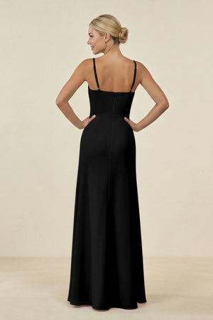 Cami Strap Chiffon Sheath Bridesmaid Gown in Black - SHE IS ME BRIDESMAID DRESSES