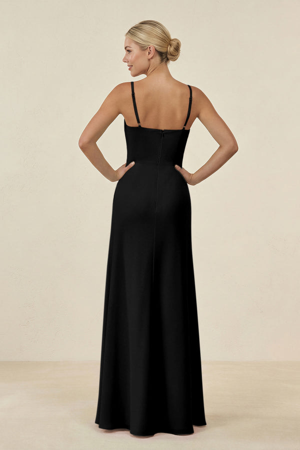 Cami Strap Chiffon Sheath Bridesmaid Gown in Black - SHE IS ME BRIDESMAID DRESSES