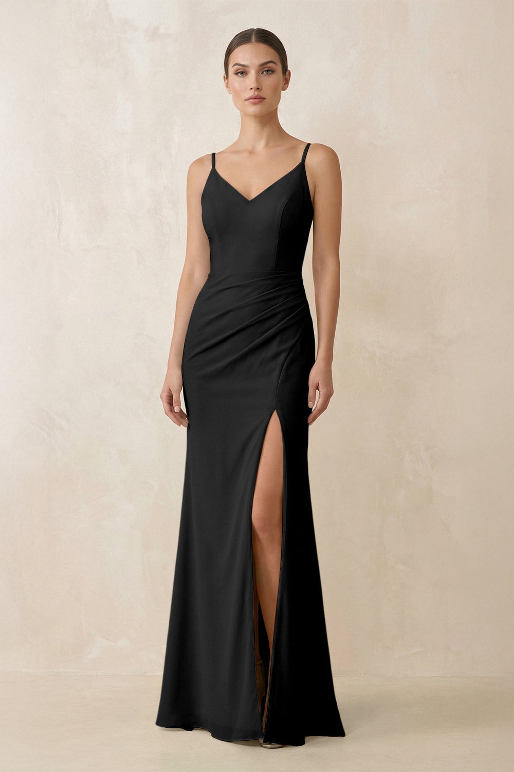 Cami Strap Chiffon Sheath Bridesmaid Gown in Black - KISS BRIDAL Bridesmaid Dresses