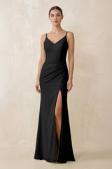 Cami Strap Chiffon Sheath Bridesmaid Gown in Black - KISS BRIDAL Bridesmaid Dresses