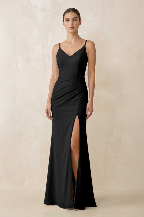 Cami Strap Chiffon Sheath Bridesmaid Gown in Black - KISS BRIDAL Bridesmaid Dresses
