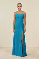 Cami Strap Chiffon Sheath Bridesmaid Gown in Blue Jay - SHE IS ME BRIDESMAID DRESSES