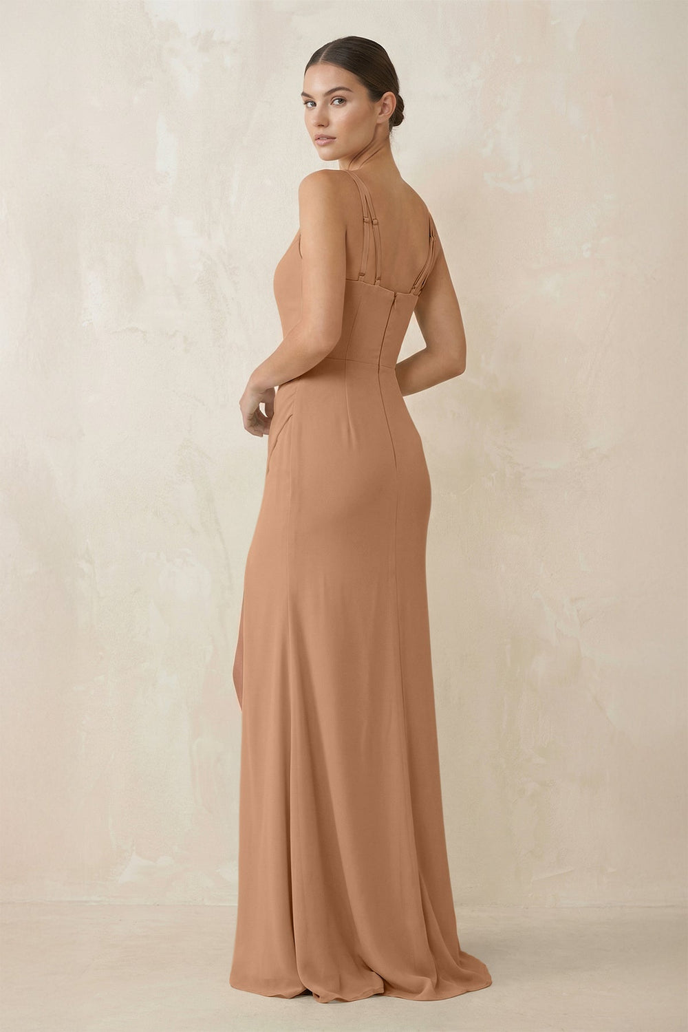 Cami Strap Chiffon Sheath Bridesmaid Gown in Bronzer - KISS BRIDAL Bridesmaid Dresses