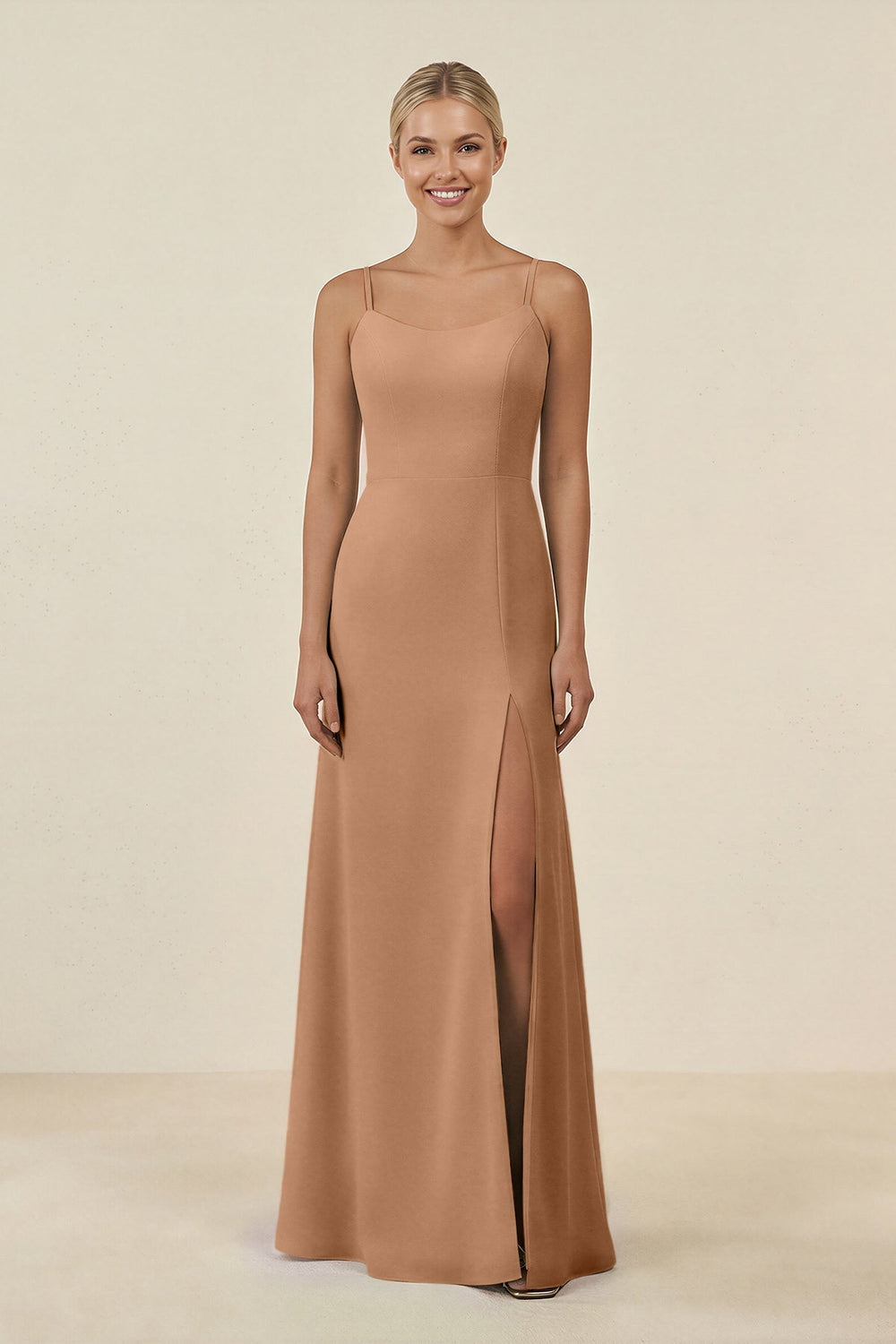 Cami Strap Chiffon Sheath Bridesmaid Gown in Bronzer - KISS BRIDAL BRIDESMAID DRESSES