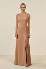 Cami Strap Chiffon Sheath Bridesmaid Gown in Bronzer - KISS BRIDAL BRIDESMAID DRESSES