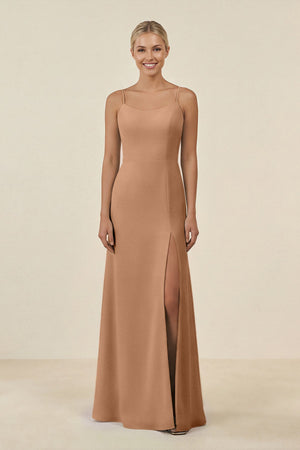 Cami Strap Chiffon Sheath Bridesmaid Gown in Bronzer - SHE IS ME BRIDESMAID DRESSES