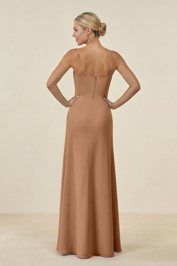Cami Strap Chiffon Sheath Bridesmaid Gown in Bronzer - SHE IS ME BRIDESMAID DRESSES