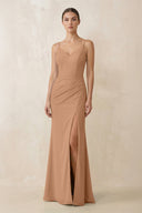 Cami Strap Chiffon Sheath Bridesmaid Gown in Bronzer - KISS BRIDAL Bridesmaid Dresses