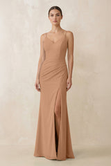 Cami Strap Chiffon Sheath Bridesmaid Gown in Bronzer - KISS BRIDAL Bridesmaid Dresses