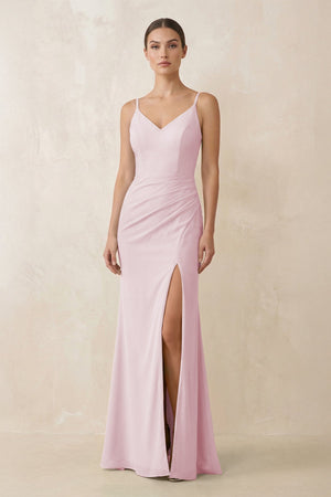Cami Strap Chiffon Sheath Bridesmaid Gown in Candy Pink - KISS BRIDAL Bridesmaid Dresses