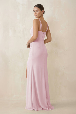 Cami Strap Chiffon Sheath Bridesmaid Gown in Candy Pink - KISS BRIDAL Bridesmaid Dresses