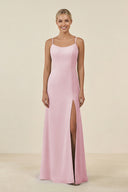 Cami Strap Chiffon Sheath Bridesmaid Gown in Candy Pink - SHE IS ME BRIDESMAID DRESSES