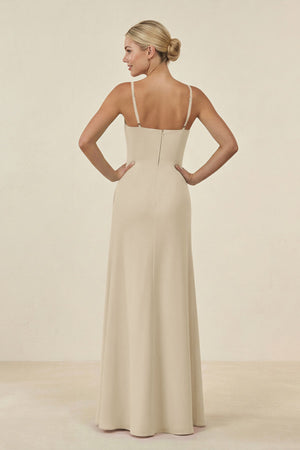Cami Strap Chiffon Sheath Bridesmaid Gown in Champagne - SHE IS ME BRIDESMAID DRESSES