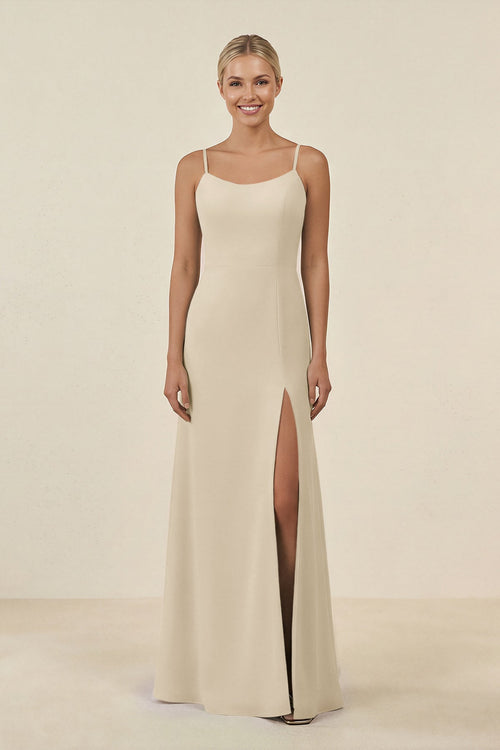 Cami Strap Chiffon Sheath Bridesmaid Gown in Champagne - SHE IS ME BRIDESMAID DRESSES