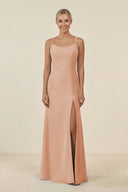 Cami Strap Chiffon Sheath Bridesmaid Gown in Champagne Rose - SHE IS ME BRIDESMAID DRESSES