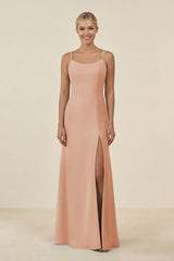 Cami Strap Chiffon Sheath Bridesmaid Gown in Champagne Rose - KISS BRIDAL BRIDESMAID DRESSES