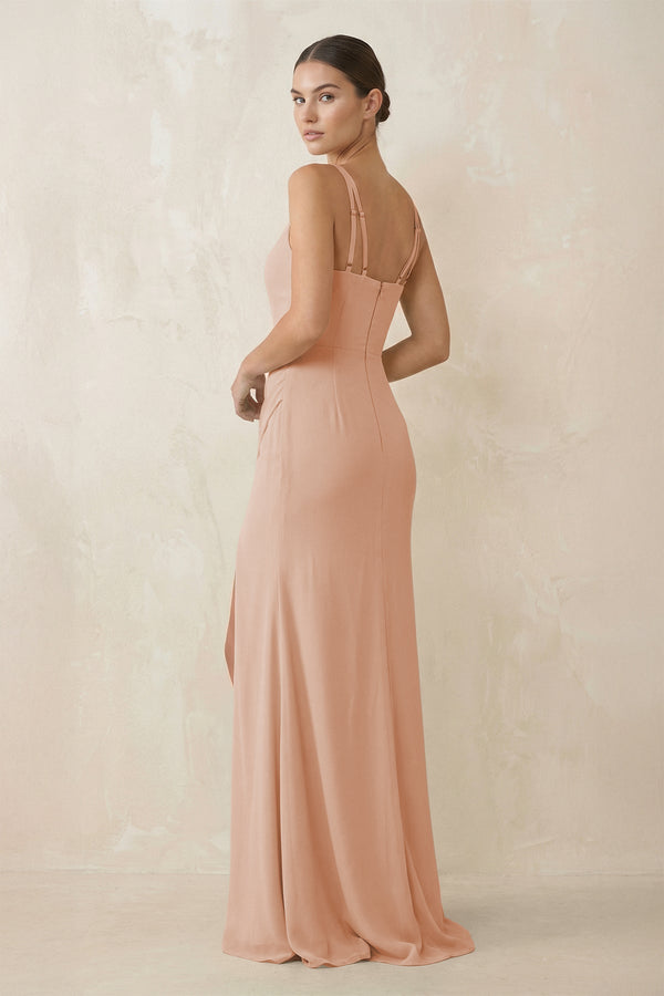 Cami Strap Chiffon Sheath Bridesmaid Gown in Champagne Rose - KISS BRIDAL Bridesmaid Dresses