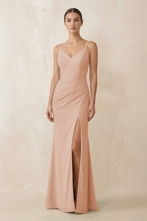 Cami Strap Chiffon Sheath Bridesmaid Gown in Champagne Rose - KISS BRIDAL Bridesmaid Dresses