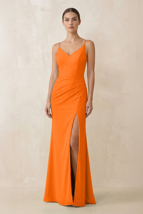 Cami Strap Chiffon Sheath Bridesmaid Gown in Cinnamon - KISS BRIDAL Bridesmaid Dresses